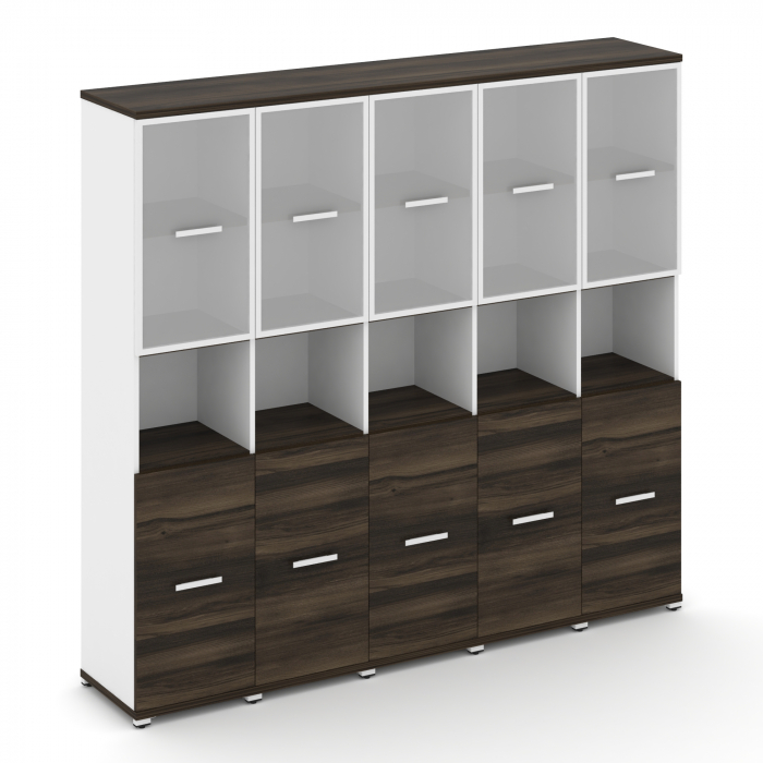 Concept Шкаф 5 узких секций, 5 ниш CN.STU-553 RMW W Дуб Мали/Белый Бриллиант/Металл Белый/Сатин 2084