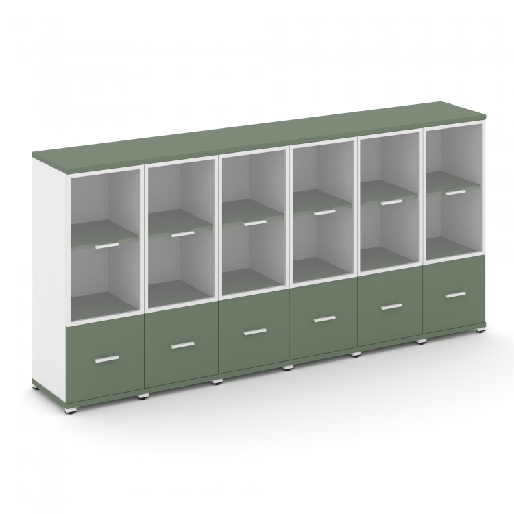 Concept Шкаф 6 узких секций, 3 ниши CN.STU-362 RPW W Кобо/Белый Бриллиант/Металл Белый/Прозрачный 25