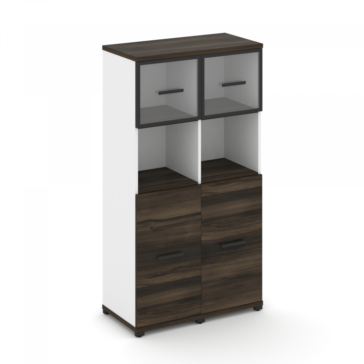 Concept Шкаф 2 узкие секции, 4 ниши CN.STU-425 RPB B Дуб Мали/Белый Бриллиант/Металл Черный/Прозрачн