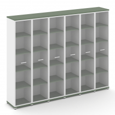 Concept Шкаф 6 узких секций, 5 ниш CN.STU-568 RPW W Кобо/Белый Бриллиант/Металл Белый/Прозрачный 250