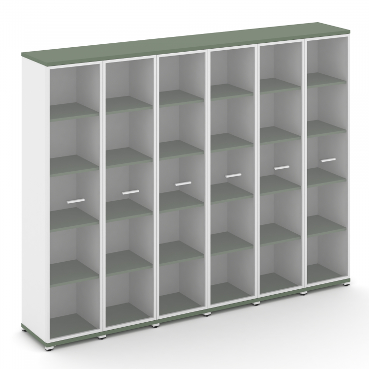 Concept Шкаф 6 узких секций, 5 ниш CN.STU-568 RPW W Кобо/Белый Бриллиант/Металл Белый/Прозрачный 250