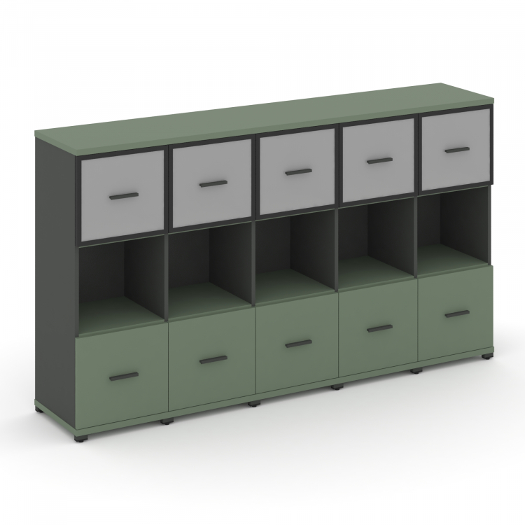 Concept Шкаф 5 узких секций, 3 ниши CN.STU-355 RMB A Кобо/Антрацит/Металл Антрацит/Сатин 2084*420*11