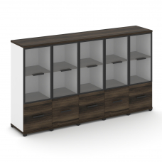 Concept Шкаф 5 узких секций, 3 ниши CN.STU-352 RPB B Дуб Мали/Белый Бриллиант/Металл Черный/Прозрачн