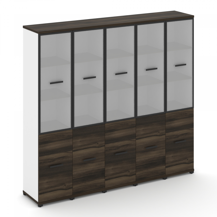 Concept Шкаф 5 узких секций, 5 ниш CN.STU-552 RMB B Дуб Мали/Белый Бриллиант/Металл Черный/Сатин 208