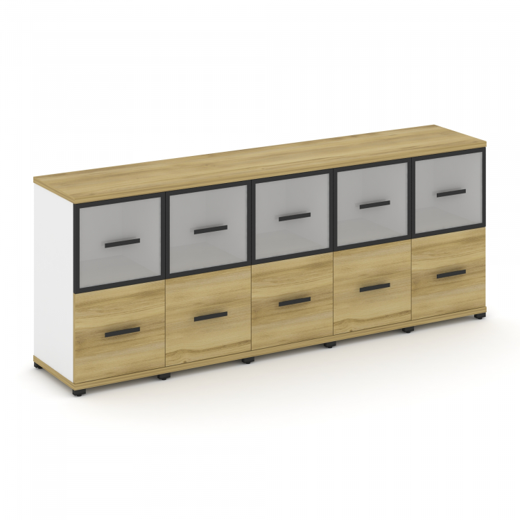 Concept Шкаф 5 узких секций, 2 ниши CN.STU-252 RMB B Дуб Винченцо/Белый Бриллиант/Металл Черный/Сати