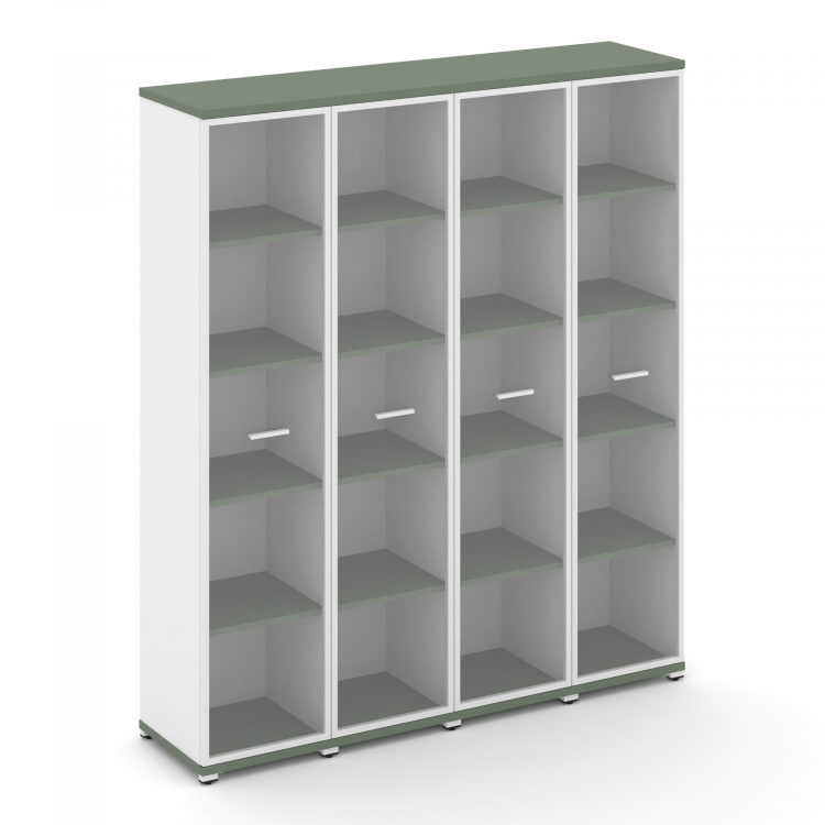 Concept Шкаф 4 узкие секции, 5 ниш CN.STU-548 RPW W Кобо/Белый Бриллиант/Металл Белый/Прозрачный 166