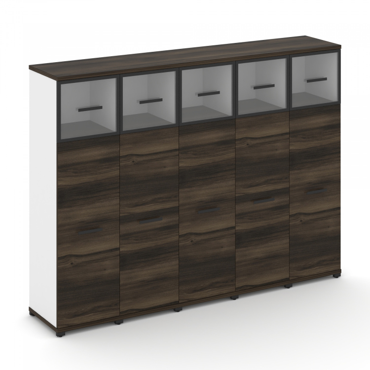 Concept Шкаф 5 узких секций, 4 ниши CN.STU-454 RPB B Дуб Мали/Белый Бриллиант/Металл Черный/Прозрачн