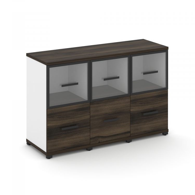 Concept Шкаф 3 узкие секции, 2 ниши CN.STU-232 RPB B Дуб Мали/Белый Бриллиант/Металл Черный/Прозрачн