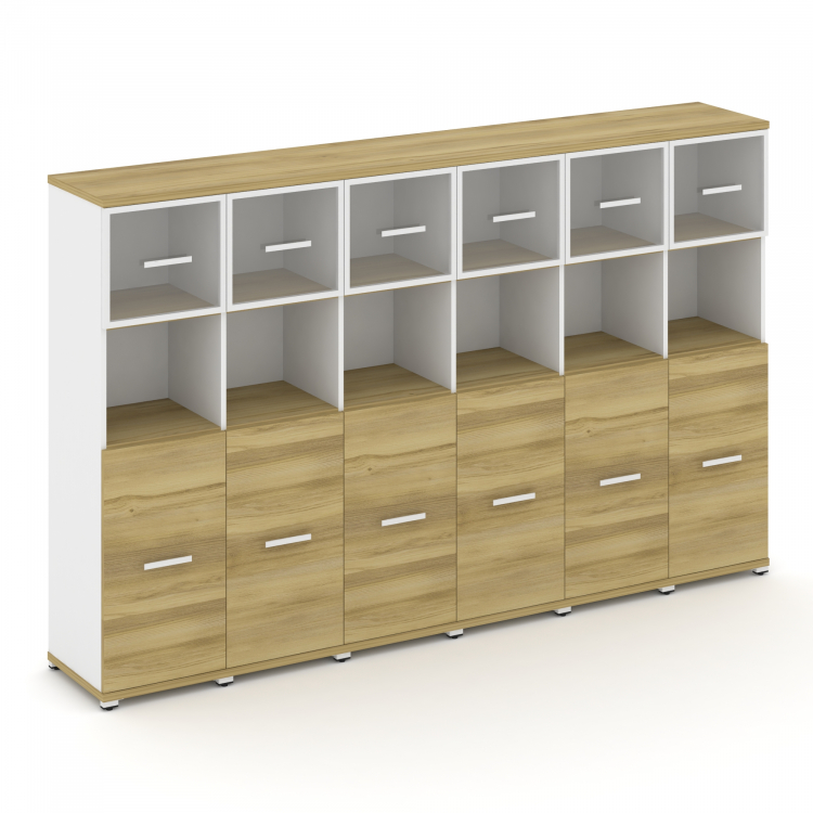 Concept Шкаф 6 узких секций, 4 ниши CN.STU-465 RPW W Дуб Винченцо/Белый Бриллиант/Металл Белый/Прозр