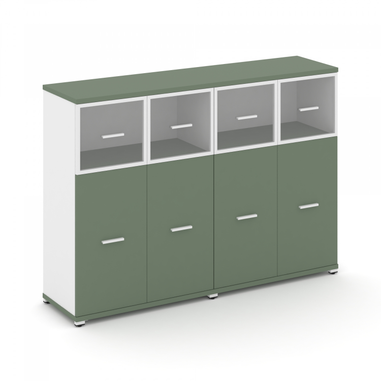 Concept Шкаф 2 широкие секции, 3 ниши CN.STS-324 RPW W Кобо/Белый Бриллиант/Металл Белый/Прозрачный