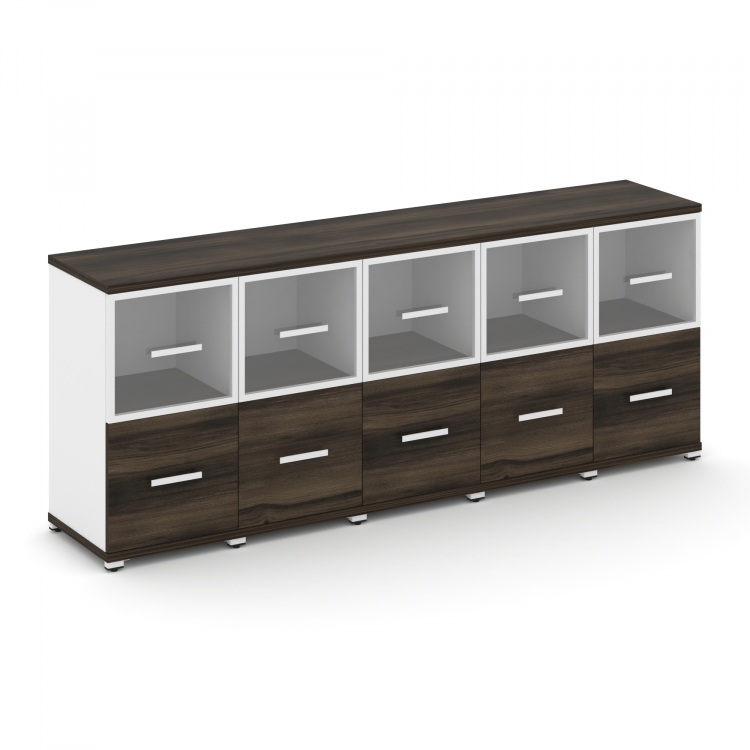 Concept Шкаф 5 узких секций, 2 ниши CN.STU-252 RPW W Дуб Мали/Белый Бриллиант/Металл Белый/Прозрачны