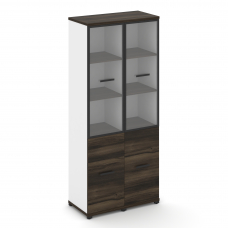 Concept Шкаф 2 узкие секции, 5 ниш CN.STU-522 RPB B Дуб Мали/Белый Бриллиант/Металл Черный/Прозрачны