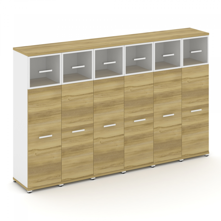 Concept Шкаф 6 узких секций, 4 ниши CN.STU-464 RPW W Дуб Винченцо/Белый Бриллиант/Металл Белый/Прозр