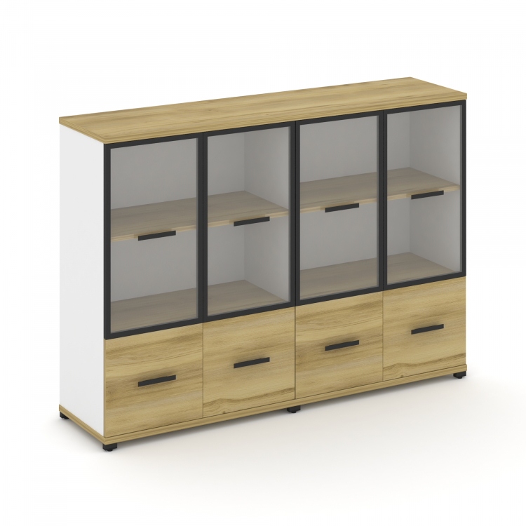 Concept Шкаф 2 широкие секции, 3 ниши CN.STS-322 RPB B Дуб Винченцо/Белый Бриллиант/Металл Черный/Пр