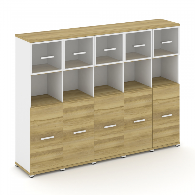 Concept Шкаф 5 узких секций, 4 ниши CN.STU-455 RPW W Дуб Винченцо/Белый Бриллиант/Металл Белый/Прозр