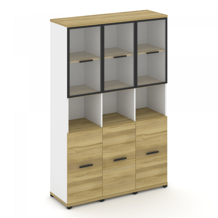 Concept Шкаф 3 узкие секции, 5 ниш CN.STU-533 RPB B Дуб Винченцо/Белый Бриллиант/Металл Черный/Прозр