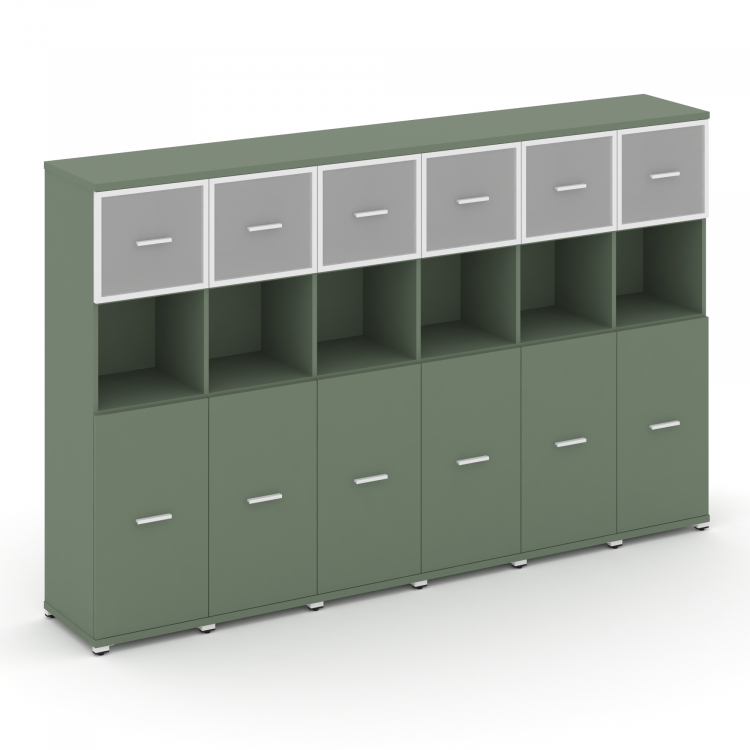 Concept Шкаф 6 узких секций, 4 ниши CN.STU-465 RMW W Кобо/Металл Белый/Сатин 2500*420*1554