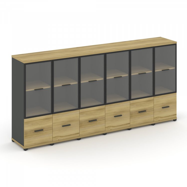 Concept Шкаф 6 узких секций, 3 ниши CN.STU-362 RPB A Дуб Винченцо/Антрацит/Металл Антрацит/Прозрачны