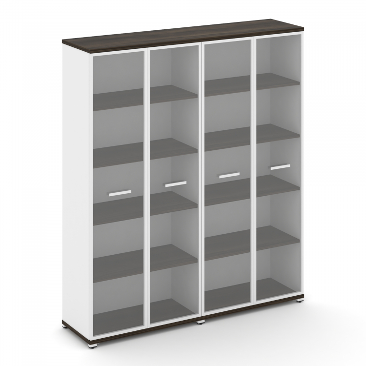 Concept Шкаф 2 широкие секции, 5 ниш CN.STS-528 RPW W Дуб Мали/Белый Бриллиант/Металл Белый/Прозрачн