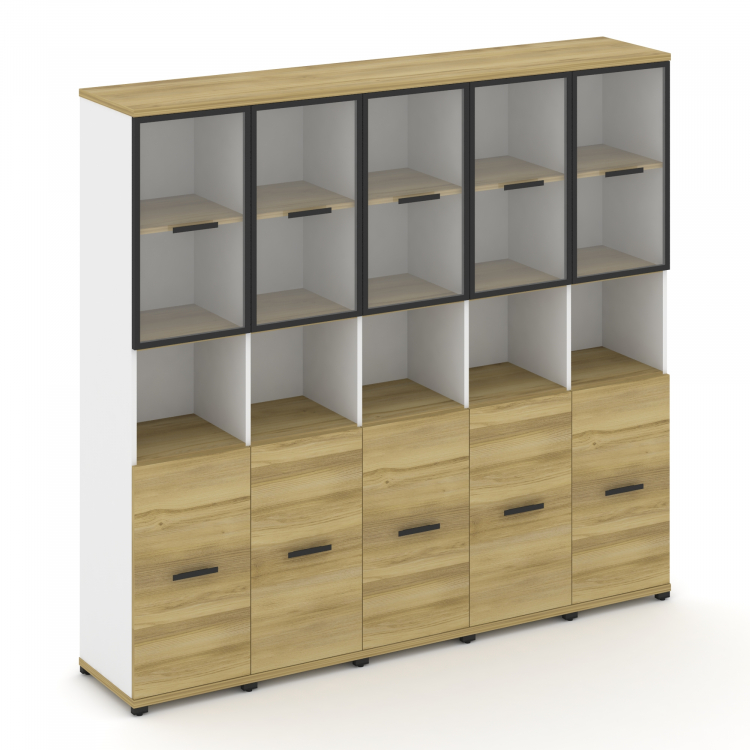 Concept Шкаф 5 узких секции, 5 ниш CN.STU-553 RPB B Дуб Винченцо/Белый Бриллиант/Металл Черный/Прозр