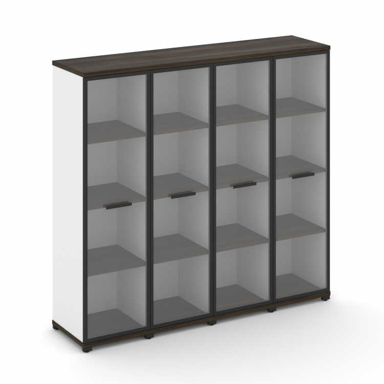 Concept Шкаф 4 узкие секции, 4 ниши CN.STU-446 RPB B Дуб Мали/Белый Бриллиант/Металл Черный/Прозрачн