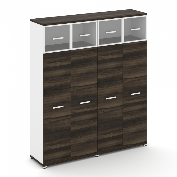 Concept Шкаф 2 широкие секции, 5 ниш CN.STS-527 RPW W Дуб Мали/Белый Бриллиант/Металл Белый/Прозрачн