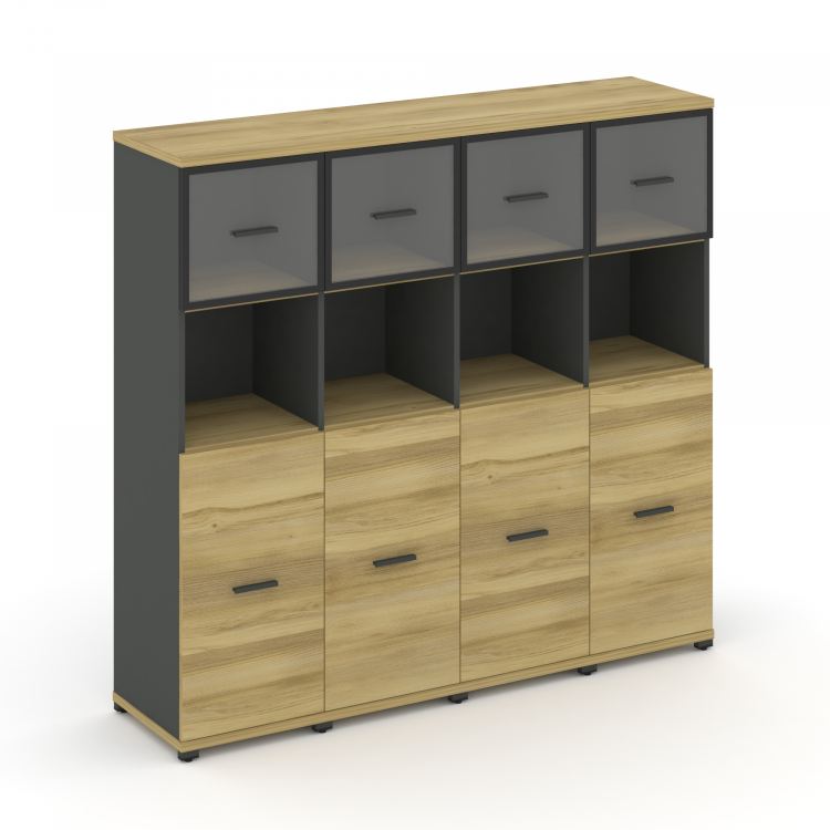 Concept Шкаф 4 узкие секции, 4 ниши CN.STU-445 RPB A Дуб Винченцо/Антрацит/Металл Антрацит/Прозрачны