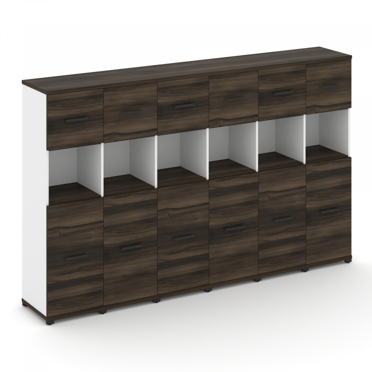 Concept Шкаф 6 узких секций, 4 ниши CN.STU-465 B Дуб Мали/Белый Бриллиант/Металл Черный 2500*420*155