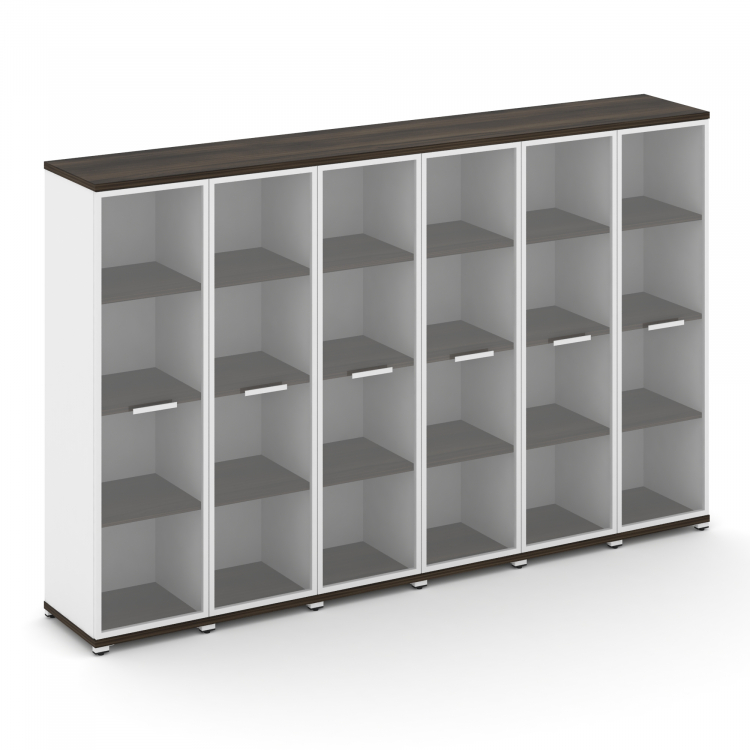 Concept Шкаф 6 узких секций, 4 ниши CN.STU-466 RPW W Дуб Мали/Белый Бриллиант/Металл Белый/Прозрачны