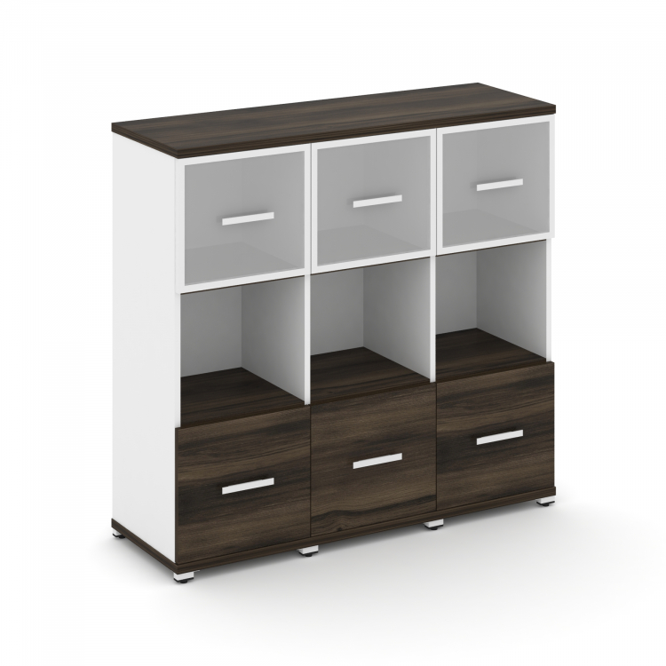 Concept Шкаф 3 узкие секции, 3 ниши CN.STU-335 RMW W Дуб Мали/Белый Бриллиант/Металл Белый/Сатин 125