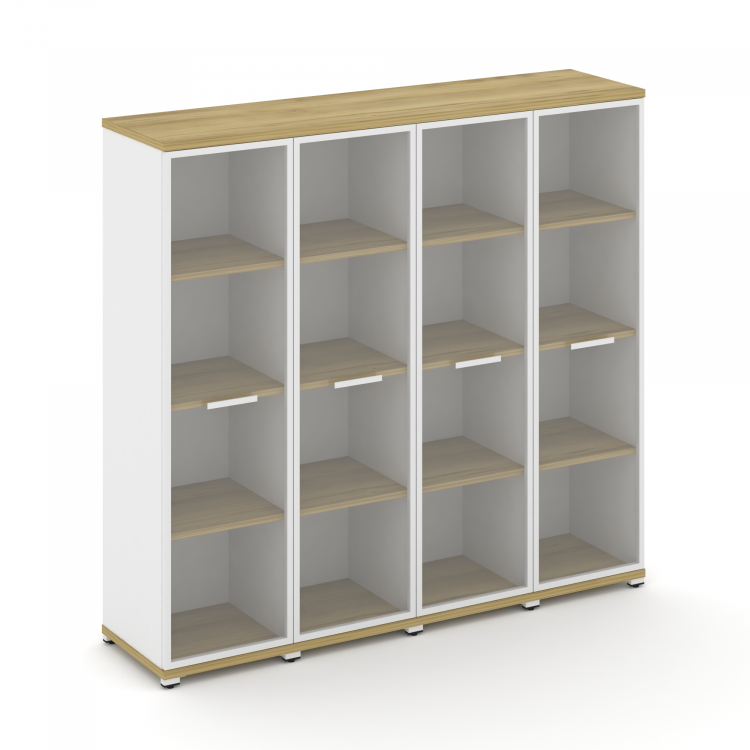 Concept Шкаф 4 узкие секции, 4 ниши CN.STU-446 RPW W Дуб Винченцо/Белый Бриллиант/Металл Белый/Прозр