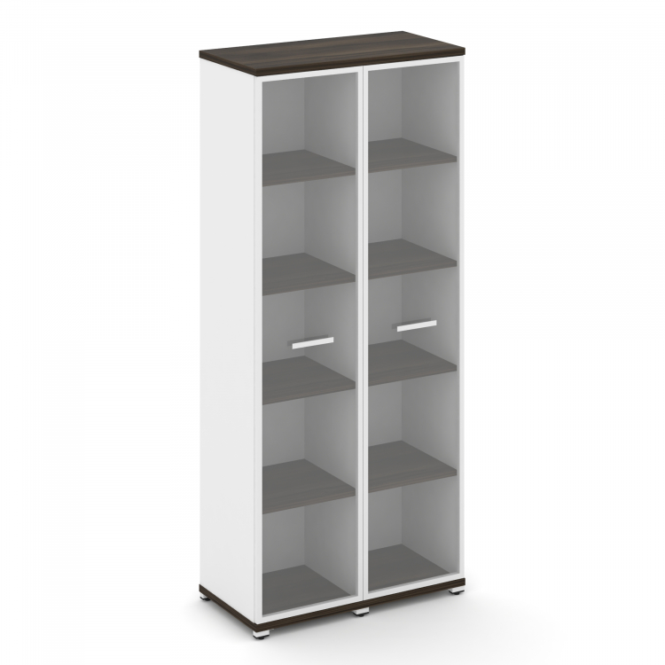 Concept Шкаф 2 узкие секции, 5 ниш CN.STU-528 RPW W Дуб Мали/Белый Бриллиант/Металл Белый/Прозрачный