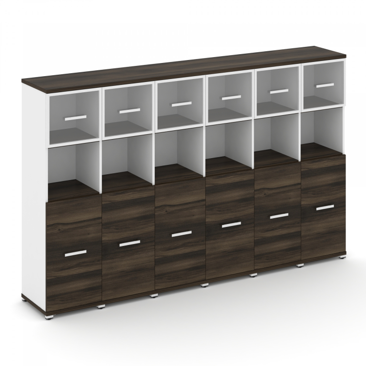 Concept Шкаф 6 узких секций, 4 ниши CN.STU-465 RPW W Дуб Мали/Белый Бриллиант/Металл Белый/Прозрачны