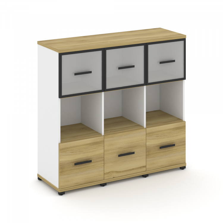 Concept Шкаф 3 узкие секции, 3 ниши CN.STU-335 RMB B Дуб Винченцо/Белый Бриллиант/Металл Черный/Сати