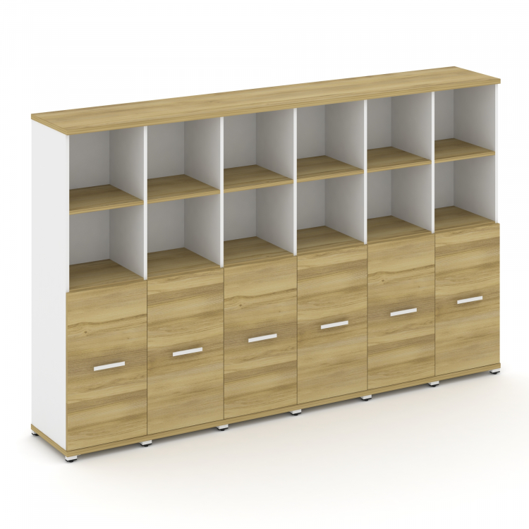 Concept Шкаф 6 узких секций, 4 ниши CN.STU-461 W Дуб Винченцо/Белый Бриллиант/Металл Белый 2500*420*