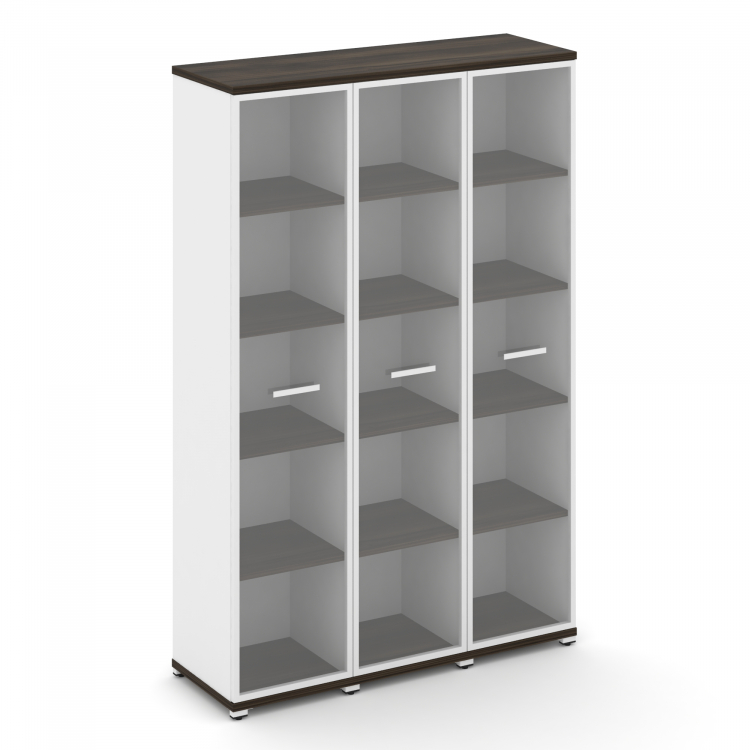 Concept Шкаф 3 узкие секции, 5 ниш CN.STU-538 RPW W Дуб Мали/Белый Бриллиант/Металл Белый/Прозрачный