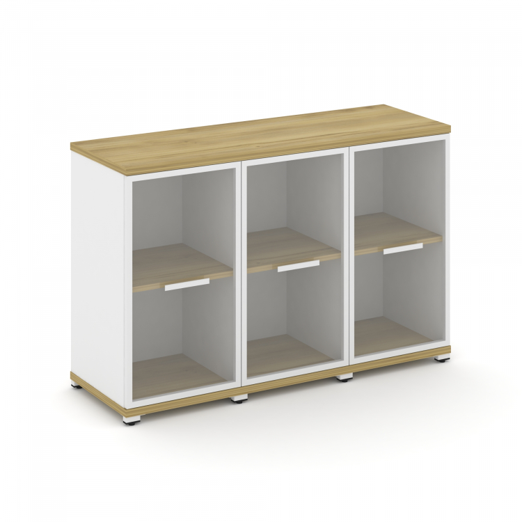 Concept Шкаф 3 узкие секции, 2 ниши CN.STU-233 RPW W Дуб Винченцо/Белый Бриллиант/Металл Белый/Прозр