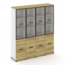 Concept Шкаф 4 узкие секции, 5 ниш CN.STU-542 RPB B Дуб Винченцо/Белый Бриллиант/Металл Черный/Прозр