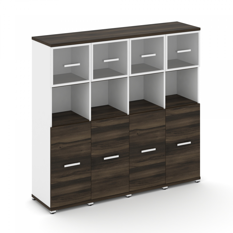 Concept Шкаф 4 узкие секции, 4 ниши CN.STU-445 RPW W Дуб Мали/Белый Бриллиант/Металл Белый/Прозрачны