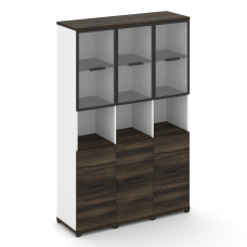 Concept Шкаф 3 узкие секции, 5 ниш CN.STU-533 RPB B Дуб Мали/Белый Бриллиант/Металл Черный/Прозрачны