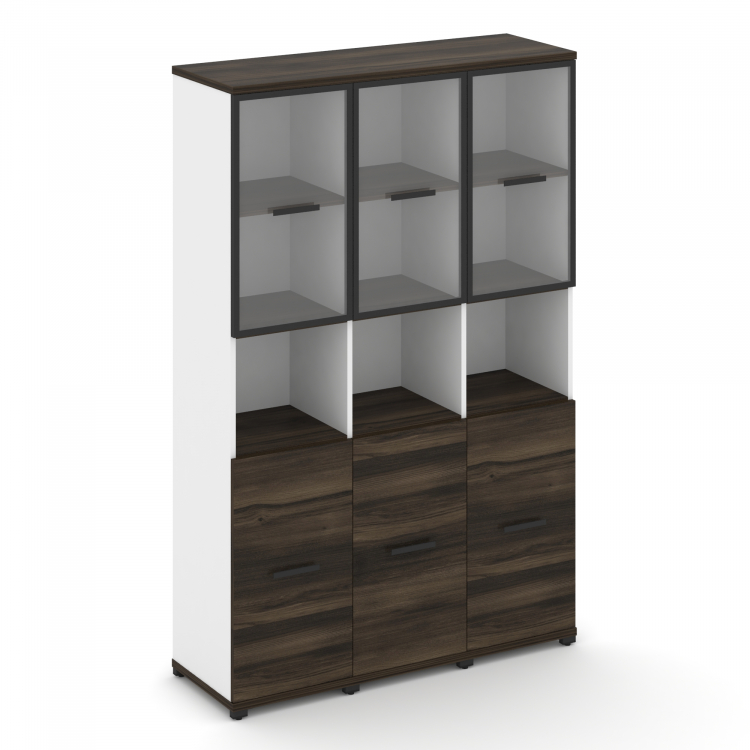 Concept Шкаф 3 узкие секции, 5 ниш CN.STU-533 RPB B Дуб Мали/Белый Бриллиант/Металл Черный/Прозрачны