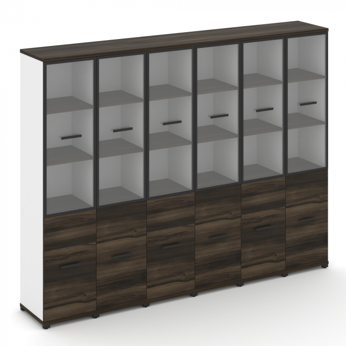 Concept Шкаф 6 узких секций, 5 ниш CN.STU-562 RPB B Дуб Мали/Белый Бриллиант/Металл Черный/Прозрачны