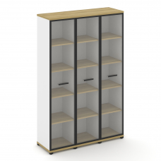 Concept Шкаф 3 узкие секции, 5 ниш CN.STU-538 RPB B Дуб Винченцо/Белый Бриллиант/Металл Черный/Прозр