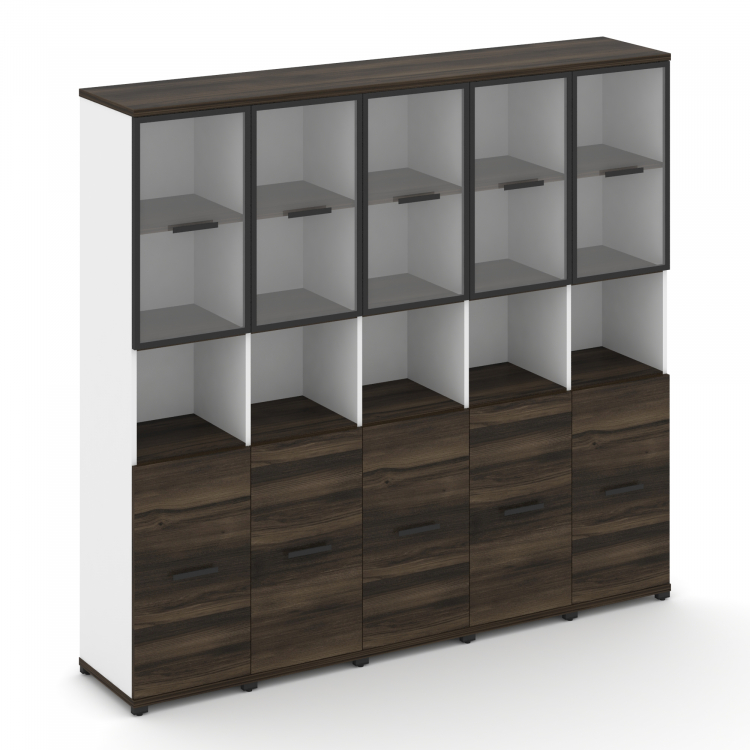 Concept Шкаф 5 узких секции, 5 ниш CN.STU-553 RPB B Дуб Мали/Белый Бриллиант/Металл Черный/Прозрачны