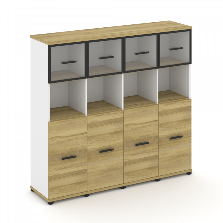 Concept Шкаф 4 узкие секции, 4 ниши CN.STU-445 RPB B Дуб Винченцо/Белый Бриллиант/Металл Черный/Проз