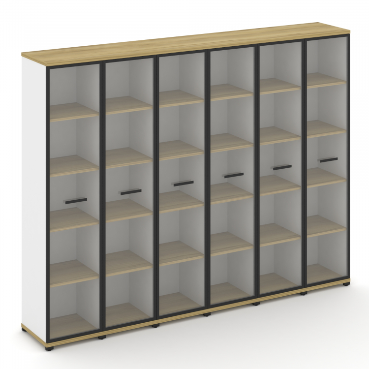 Concept Шкаф 6 узких секций, 5 ниш CN.STU-568 RPB B Дуб Винченцо/Белый Бриллиант/Металл Черный/Прозр