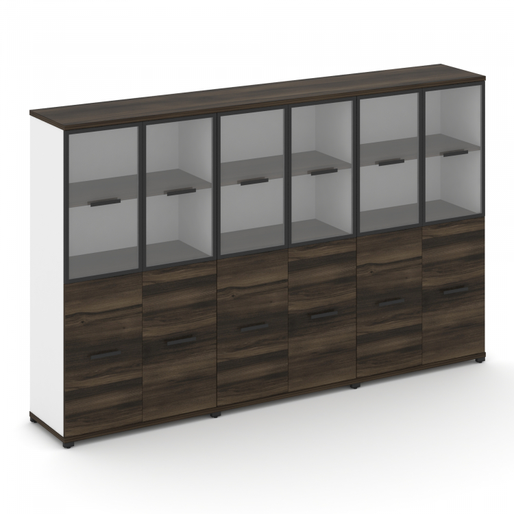 Concept Шкаф 3 широкие секции, 4 ниши CN.STS-432 RPB B Дуб Мали/Белый Бриллиант/Металл Черный/Прозра