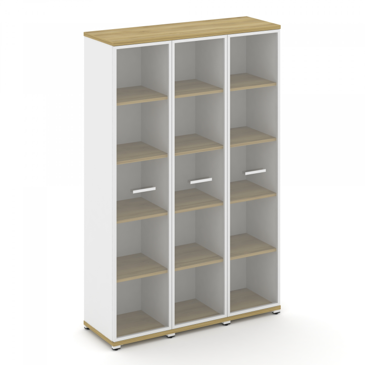 Concept Шкаф 3 узкие секции, 5 ниш CN.STU-538 RPW W Дуб Винченцо/Белый Бриллиант/Металл Белый/Прозра