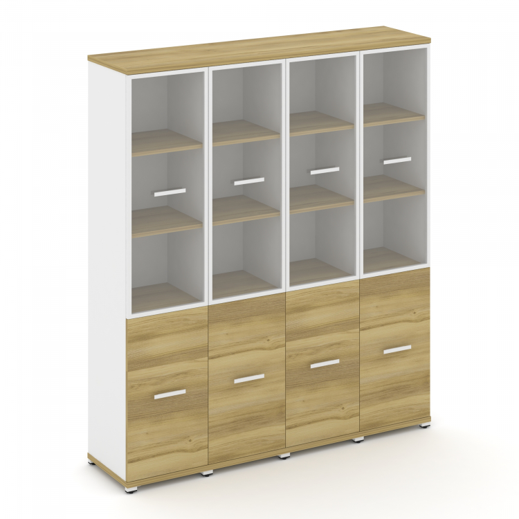 Concept Шкаф 4 узкие секции, 5 ниш CN.STU-542 RPW W Дуб Винченцо/Белый Бриллиант/Металл Белый/Прозра