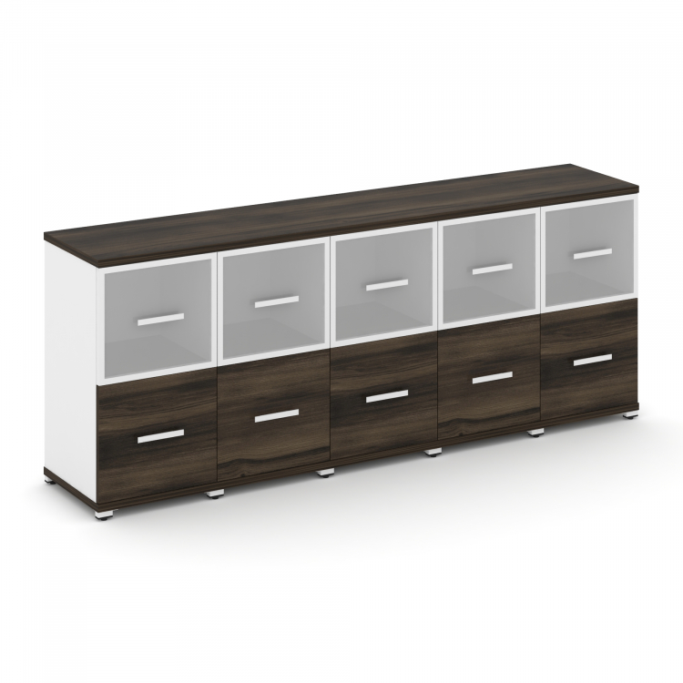 Concept Шкаф 5 узких секций, 2 ниши CN.STU-252 RMW W Дуб Мали/Белый Бриллиант/Металл Белый/Сатин 208